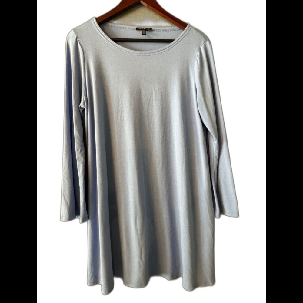 Eileen Fisher Womens Large Periwinkle Blue Long Sleeve Stretch Knit A Line Dress